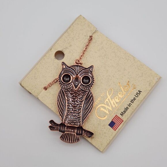 Sweet Wise Owl Copper by Wheeler Pendant Necklace Highly Detail Solid Copper 18" - Picture 5 of 5